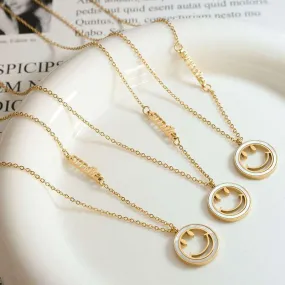 18K Gold White Seashell Smiley Face Pendant Necklace