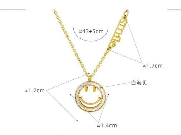 18K Gold White Seashell Smiley Face Pendant Necklace