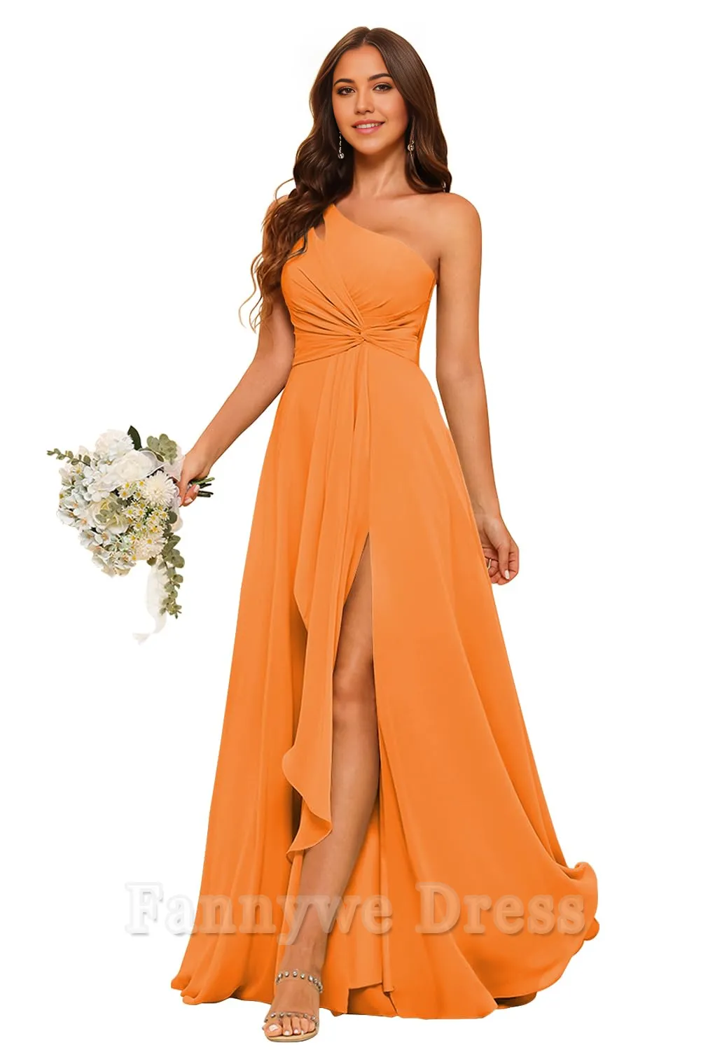 A-line One Shoulder Chiffon formal dresses Bridesmaid Dresses evening gown Prom Dress with Pleated