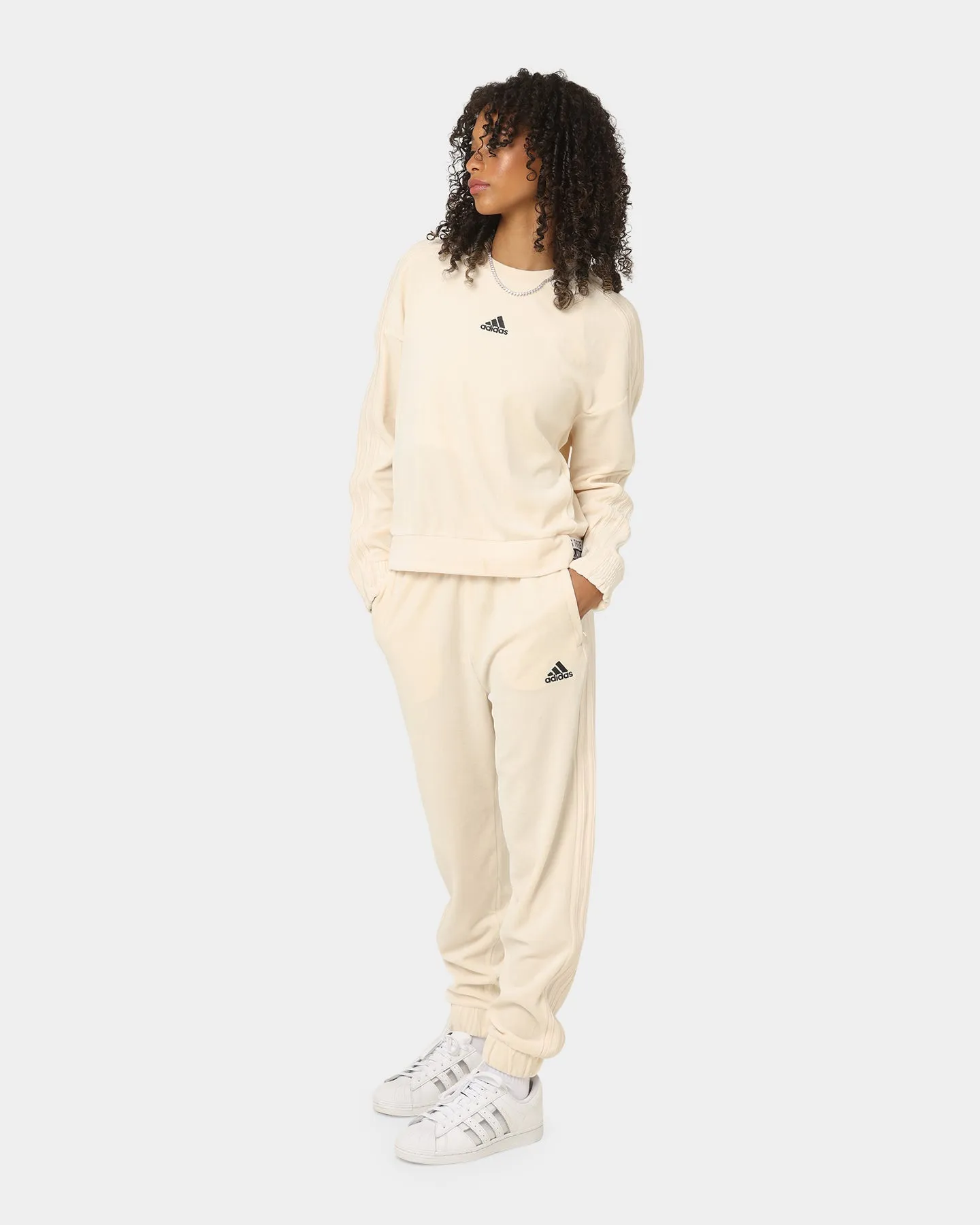 Adidas Women's Velour Crewneck Wonder White