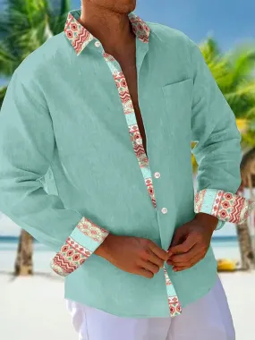 Alohadaddy Basic Retro Ethnic Men's Button Pocket Long Sleeve Shirt