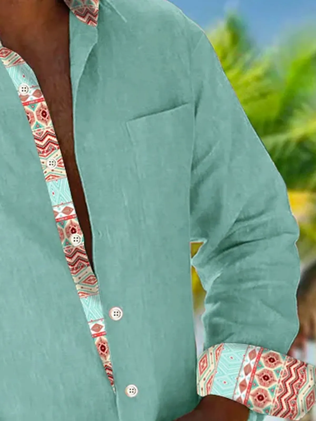 Alohadaddy Basic Retro Ethnic Men's Button Pocket Long Sleeve Shirt
