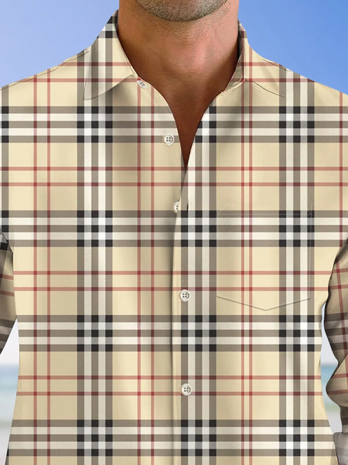 Alohadaddy Plaid Button Pocket Casual Long Sleeve Shirt