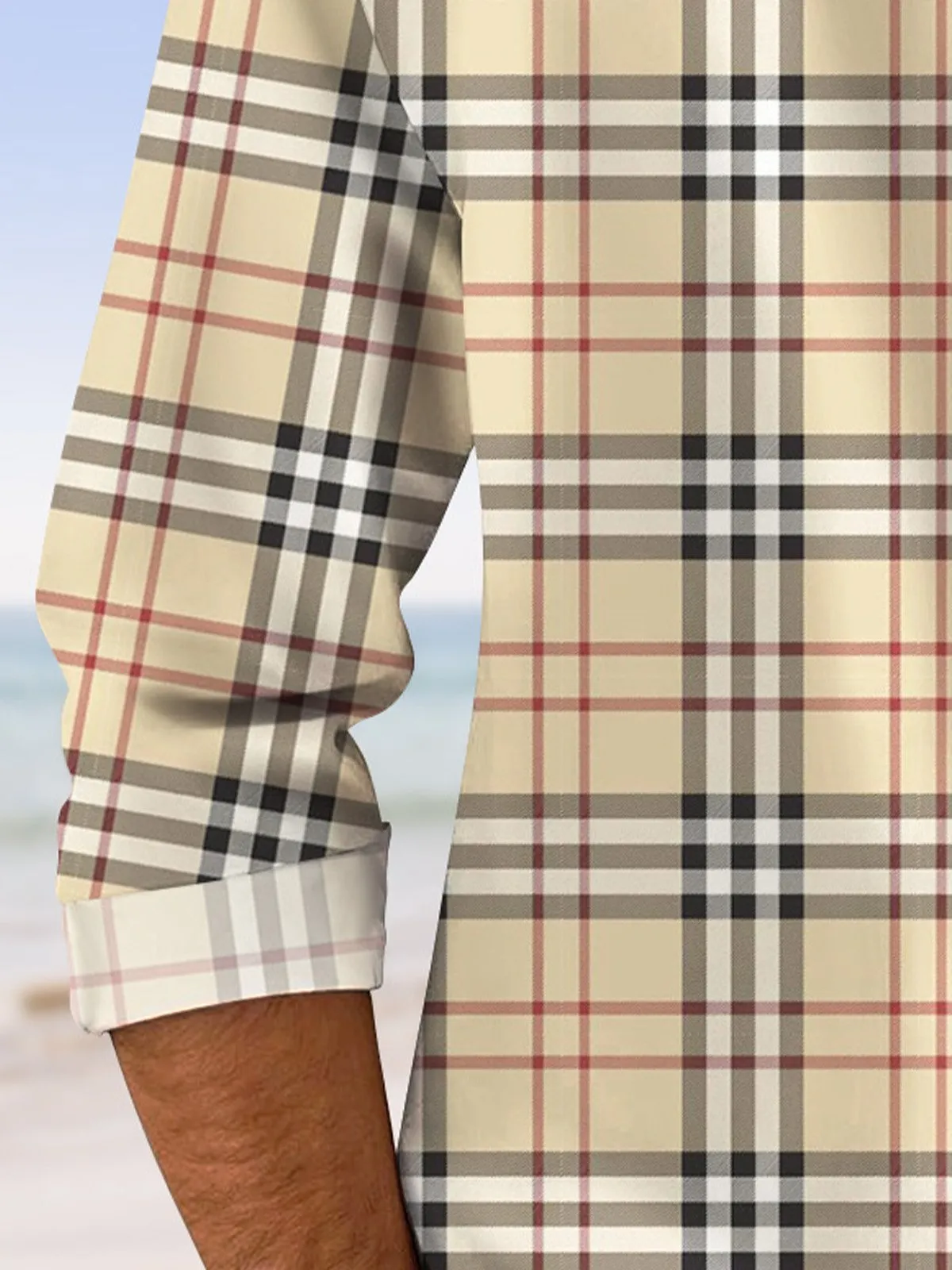 Alohadaddy Plaid Button Pocket Casual Long Sleeve Shirt