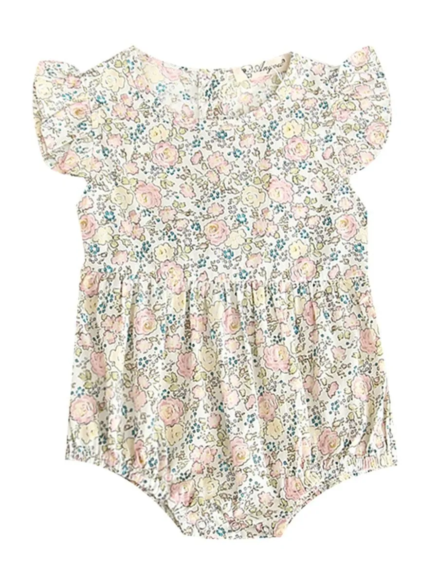 Baby Girl Flutter Sleeve Onesie Floral Bodysuit Summer