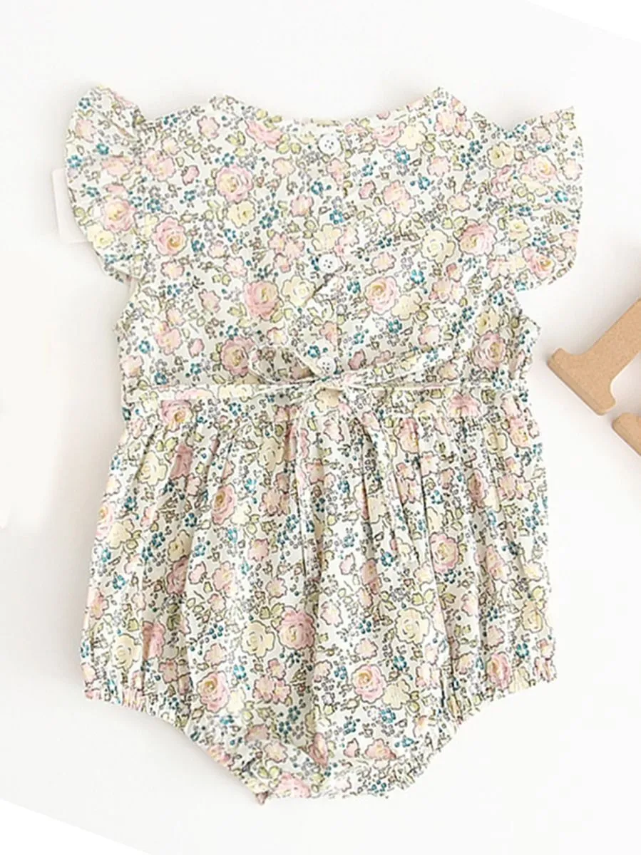 Baby Girl Flutter Sleeve Onesie Floral Bodysuit Summer