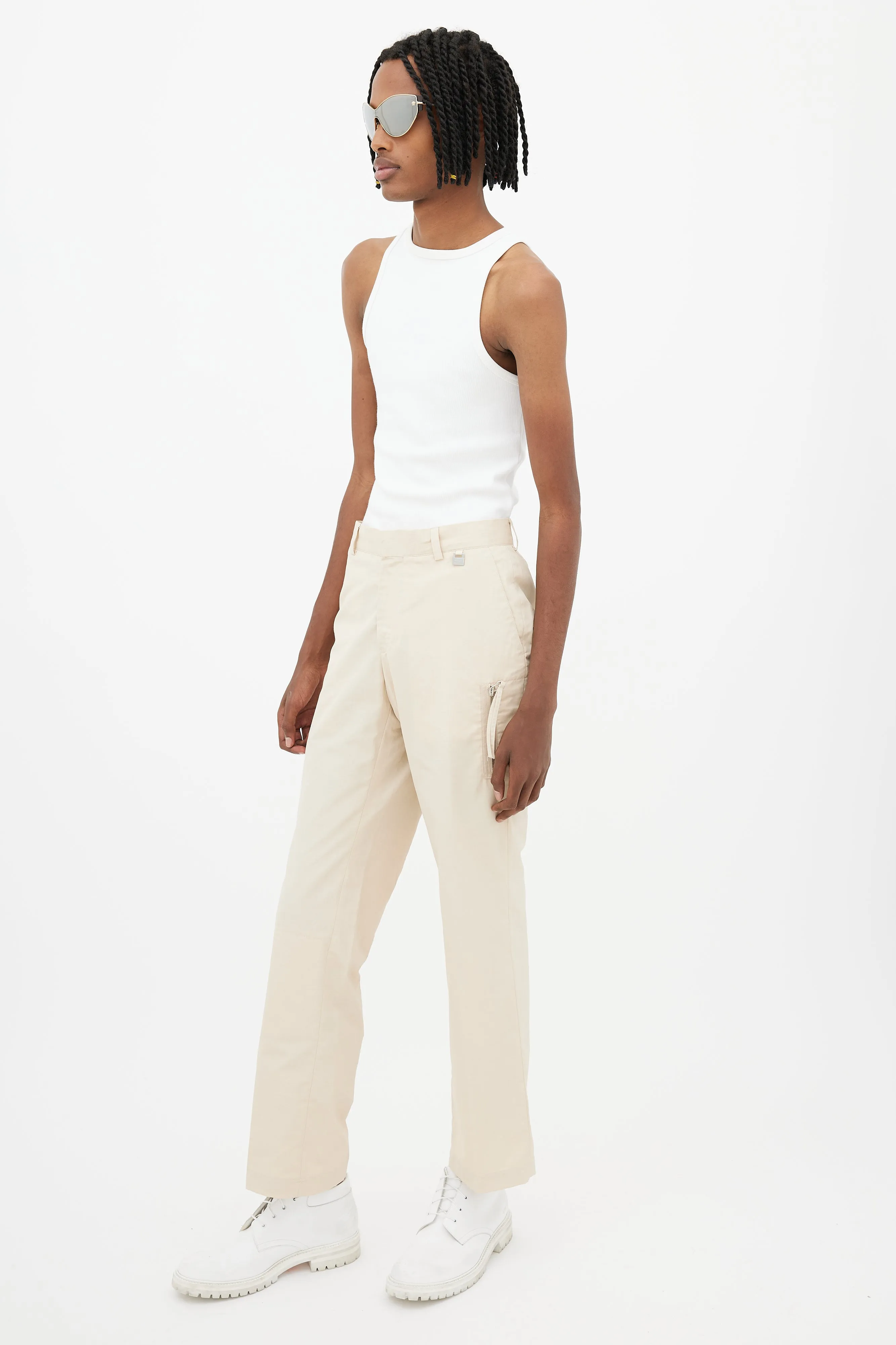 Beige Technical Zip Trouser