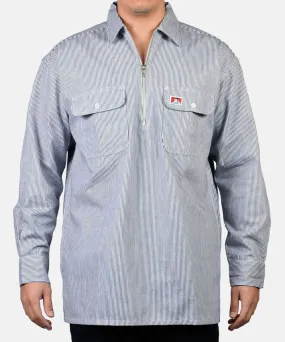 Ben Davis Long Sleeve Half-Zip Work Shirt - Hickory Stripe