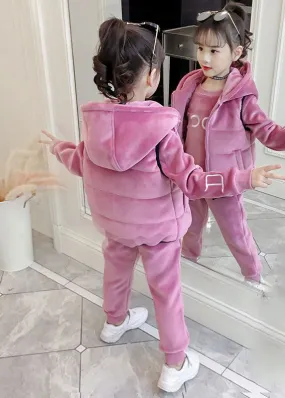 Boutique Pink Embroideried Tops And Pants Velour Girls Two Pieces Set Winter LY9986