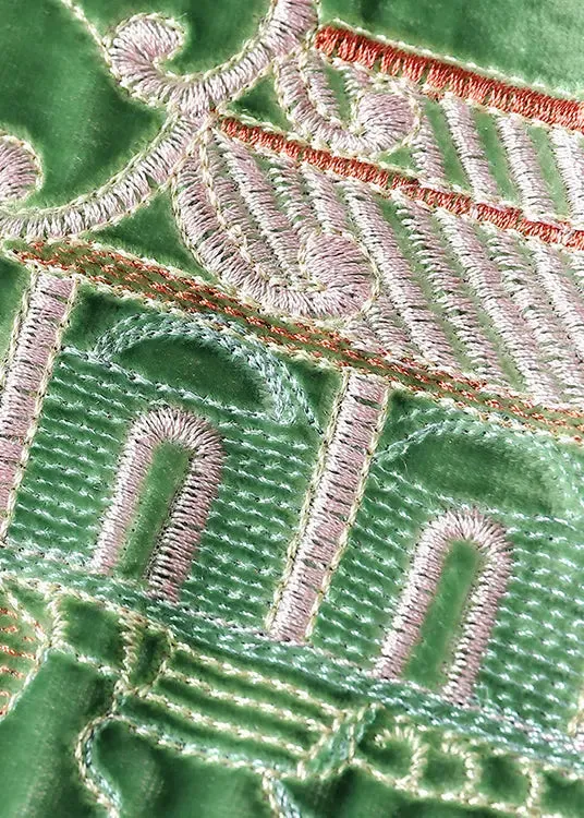 Chinese Style Green Stand Collar Embroideried Silk Velour Vest Tops Sleeveless ML1344