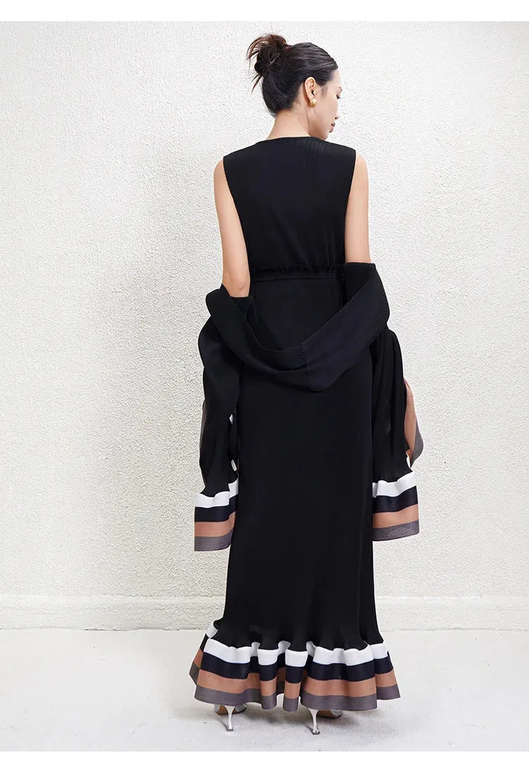 Couture Plissé Pleated Midi Dress with Cardigan Set