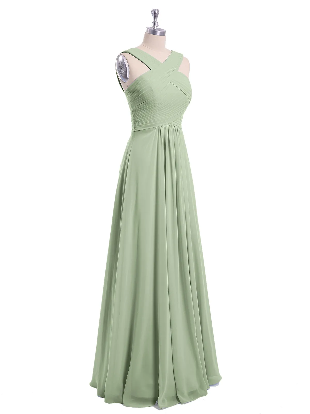 Cross Shoulder Strap Chiffon Dress with Empire Waist Dusty Sage