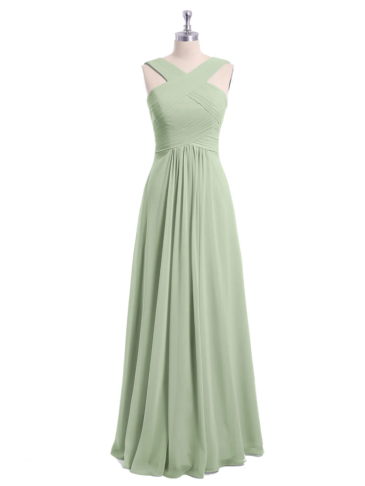 Cross Shoulder Strap Chiffon Dress with Empire Waist Dusty Sage