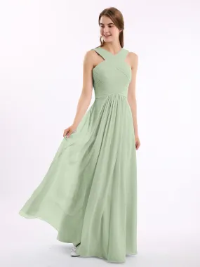 Cross Shoulder Strap Chiffon Dress with Empire Waist Dusty Sage