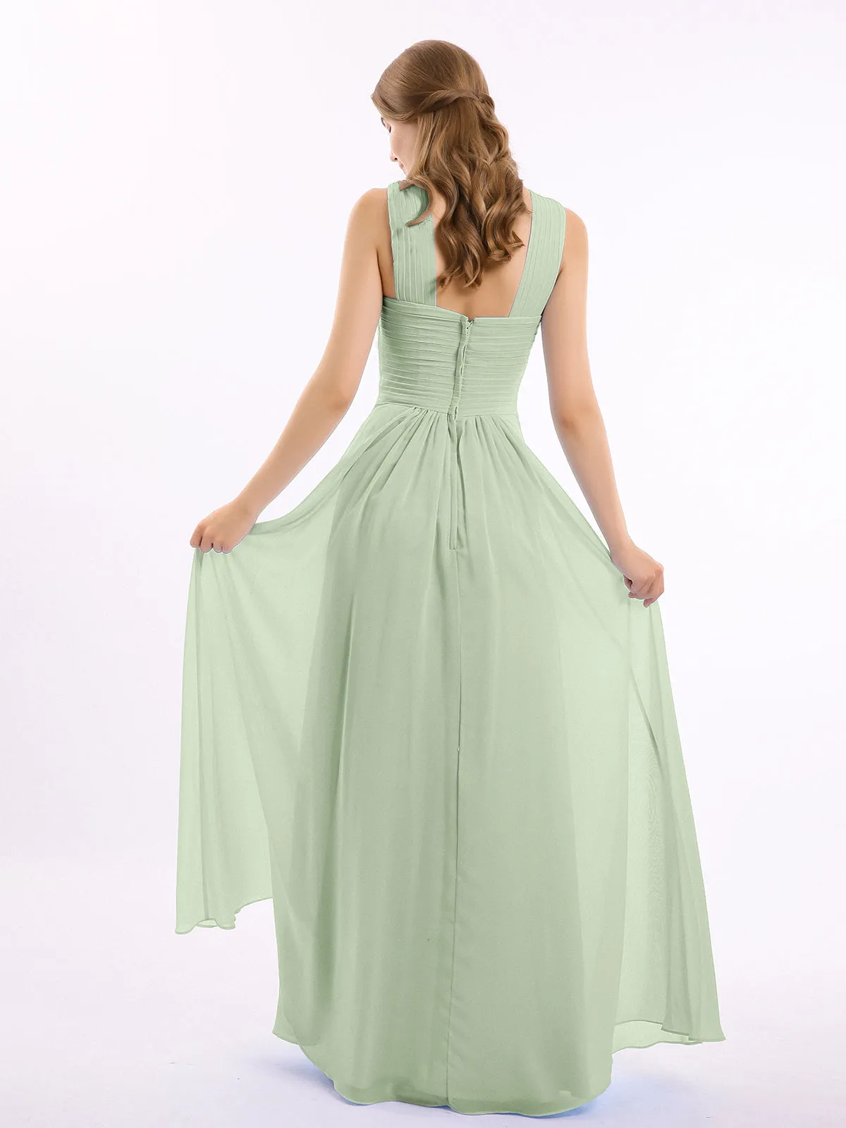Cross Shoulder Strap Chiffon Dress with Empire Waist Dusty Sage