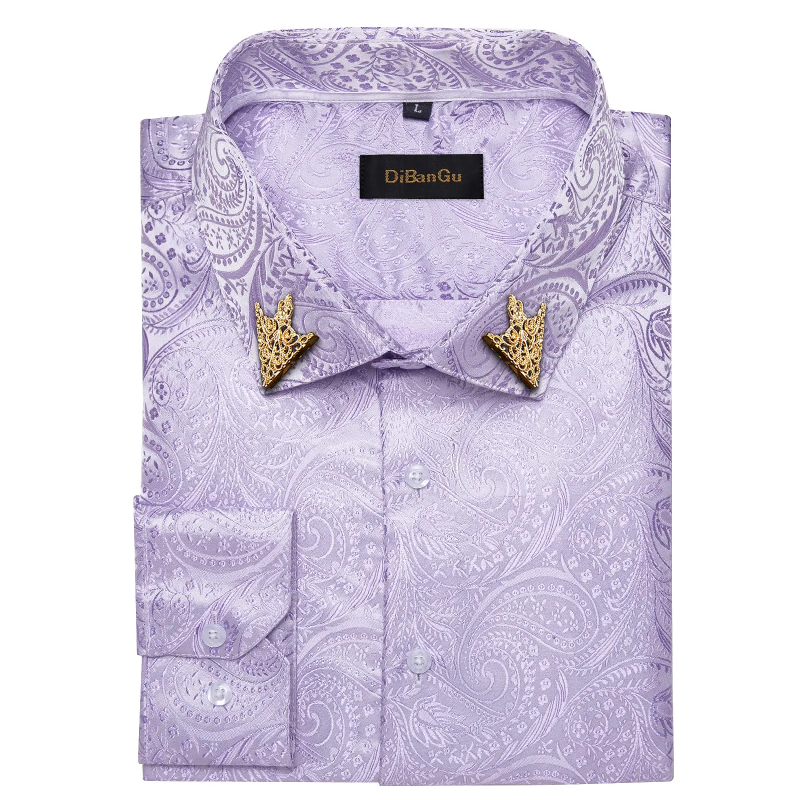 DiBanGu Collared Shirt Thistle Purple Paisley Silk Button Down Long Sleeve Mens Shirt Dress