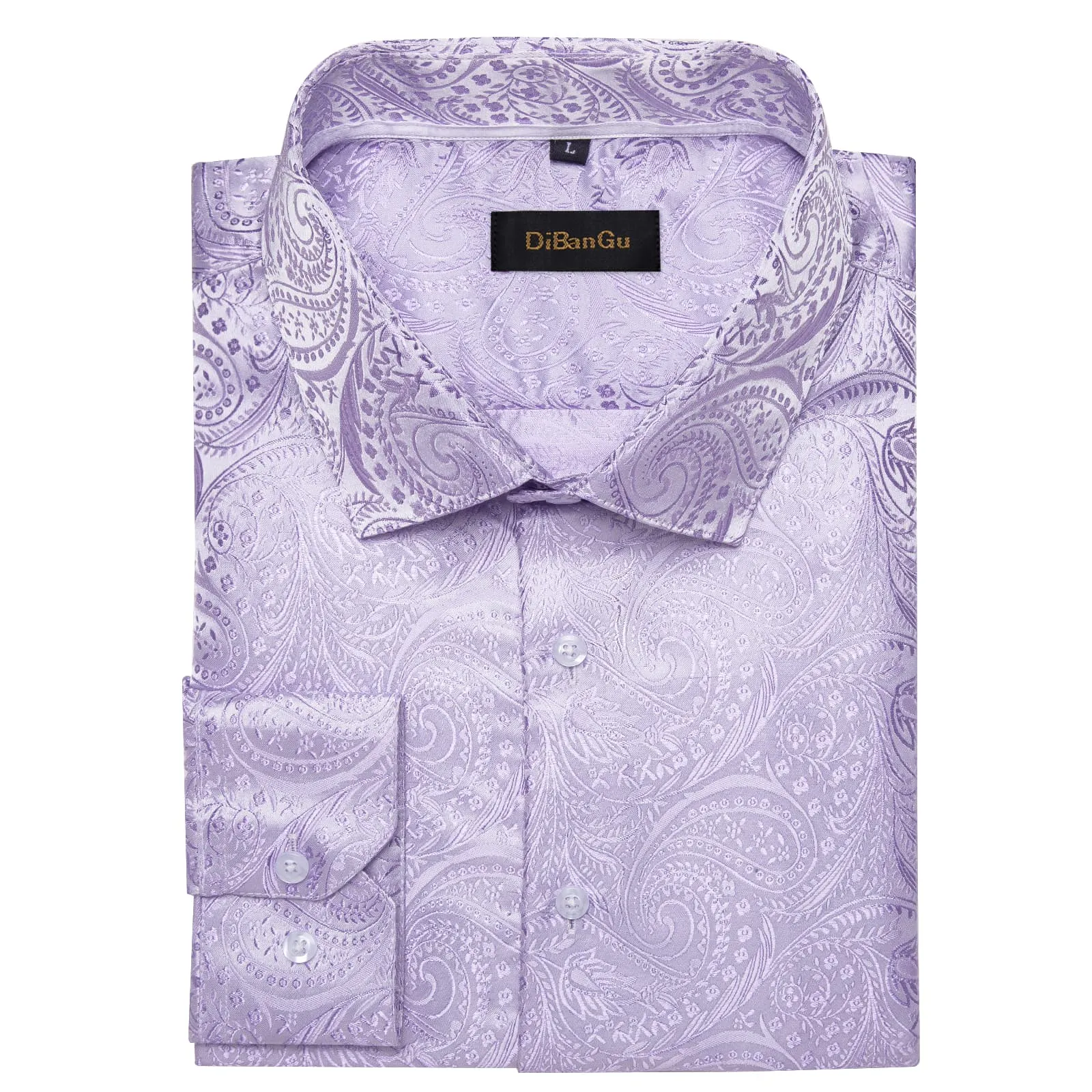 DiBanGu Collared Shirt Thistle Purple Paisley Silk Button Down Long Sleeve Mens Shirt Dress