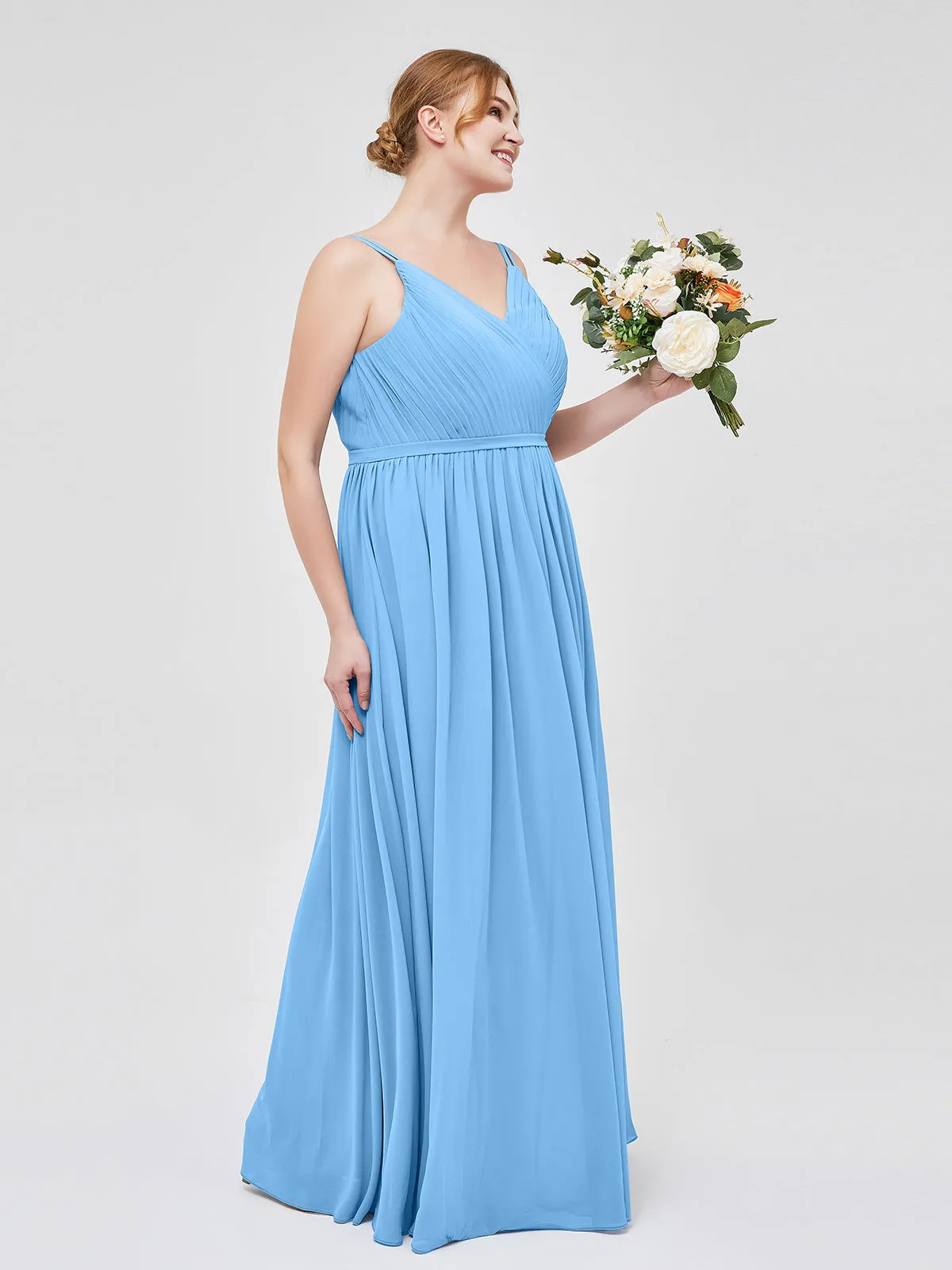 Double Strap Chiffon Bridesmaid Dresses Blue Plus Size