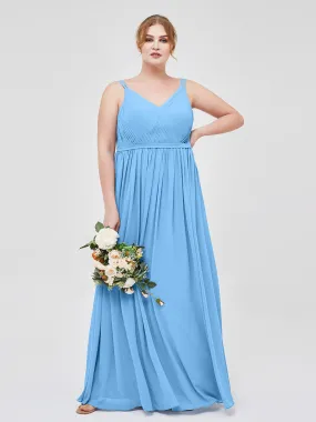 Double Strap Chiffon Bridesmaid Dresses Blue Plus Size