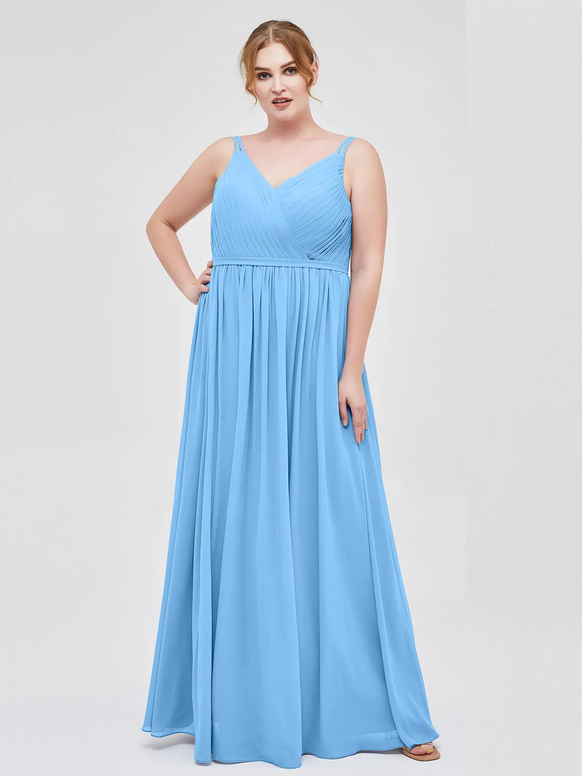 Double Strap Chiffon Bridesmaid Dresses Blue Plus Size
