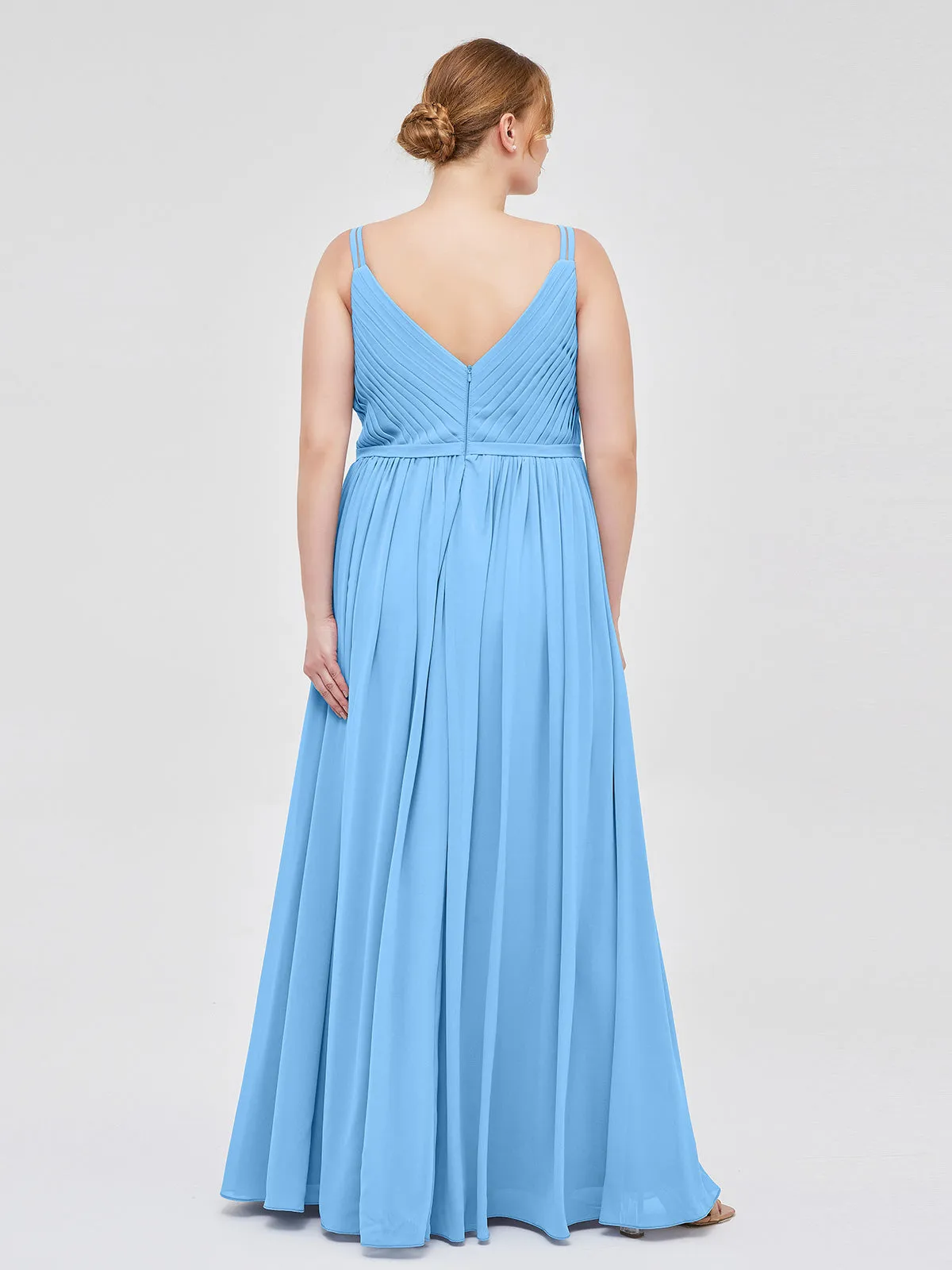 Double Strap Chiffon Bridesmaid Dresses Blue Plus Size
