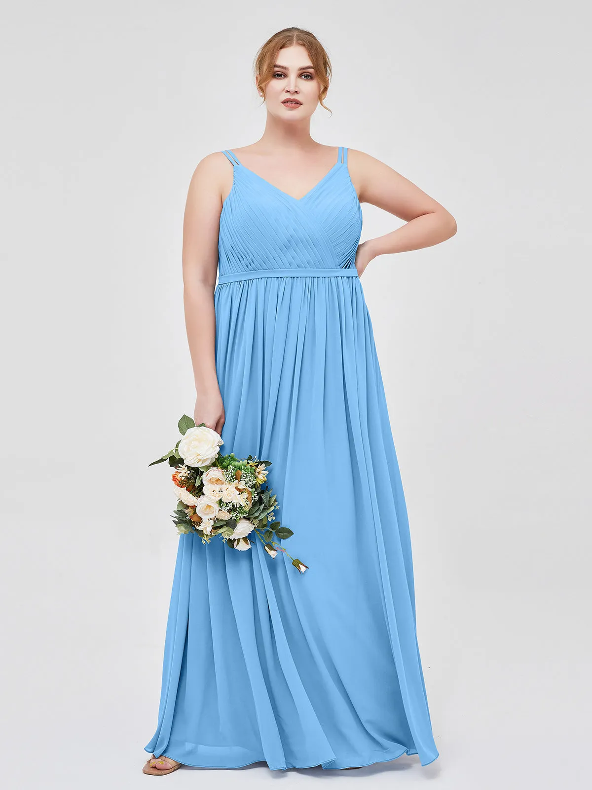 Double Strap Chiffon Bridesmaid Dresses Blue Plus Size