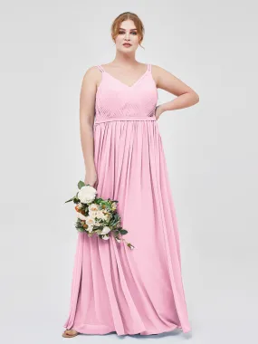 Double Strap Chiffon Bridesmaid Dresses Candy Pink Plus Size