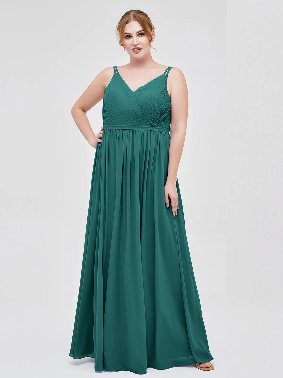 Double Strap Chiffon Bridesmaid Dresses Peacock Plus Size