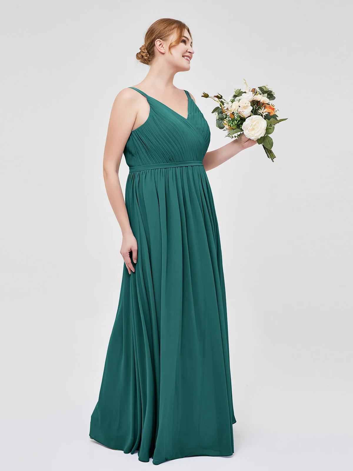 Double Strap Chiffon Bridesmaid Dresses Peacock Plus Size