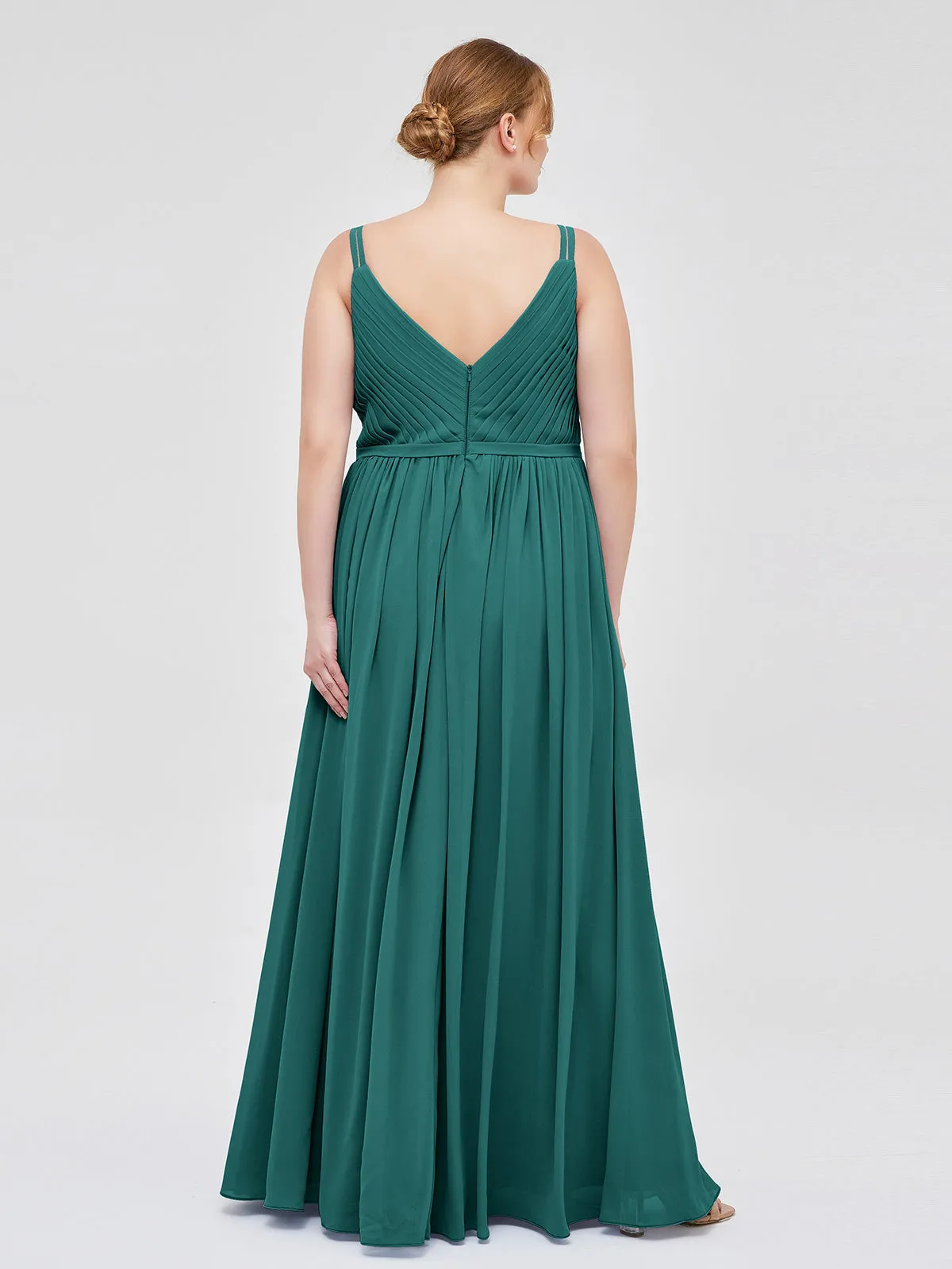 Double Strap Chiffon Bridesmaid Dresses Peacock Plus Size