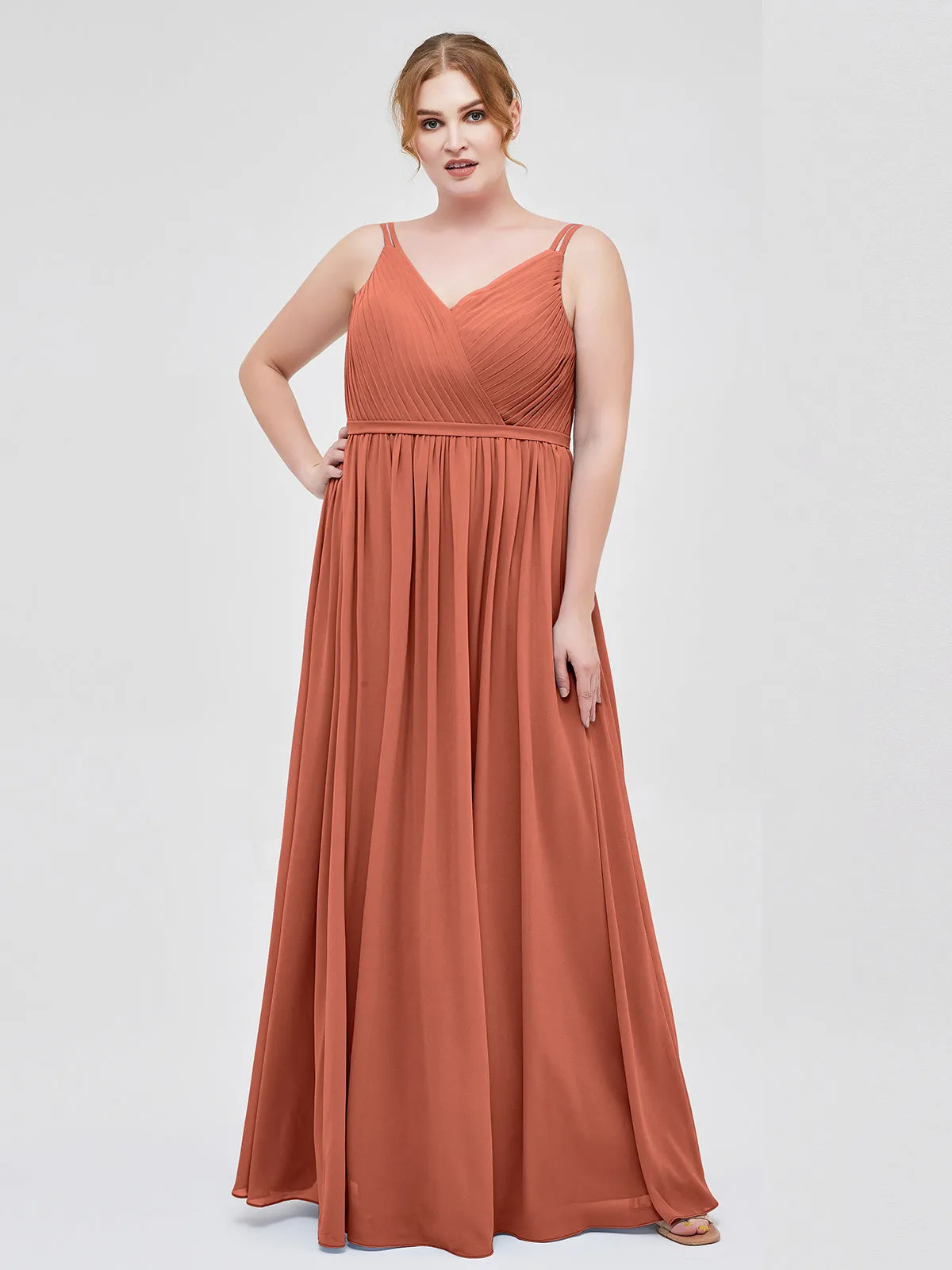 Double Strap Chiffon Bridesmaid Dresses Rust Plus Size