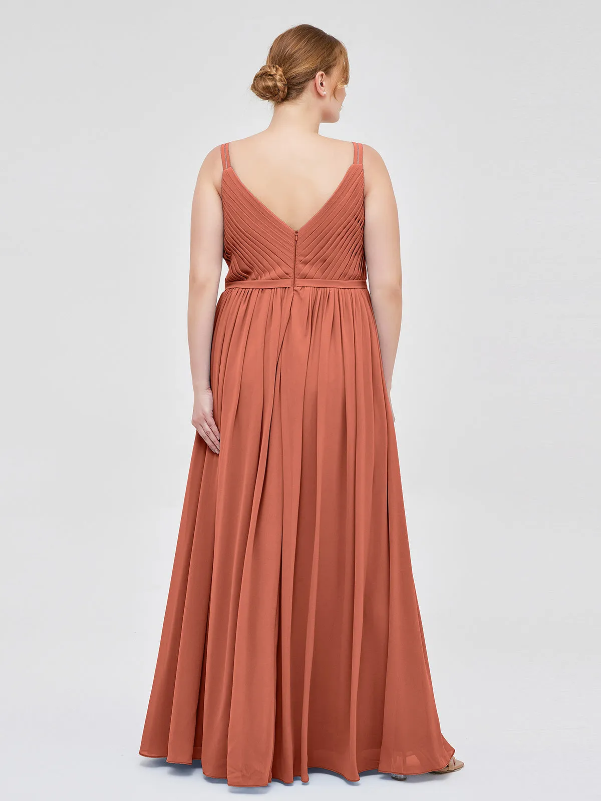 Double Strap Chiffon Bridesmaid Dresses Rust Plus Size