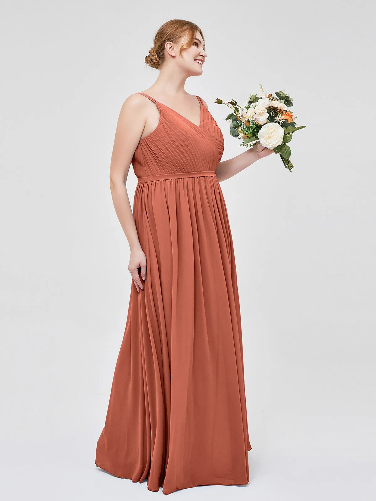 Double Strap Chiffon Bridesmaid Dresses Rust Plus Size