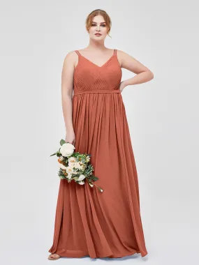 Double Strap Chiffon Bridesmaid Dresses Rust Plus Size