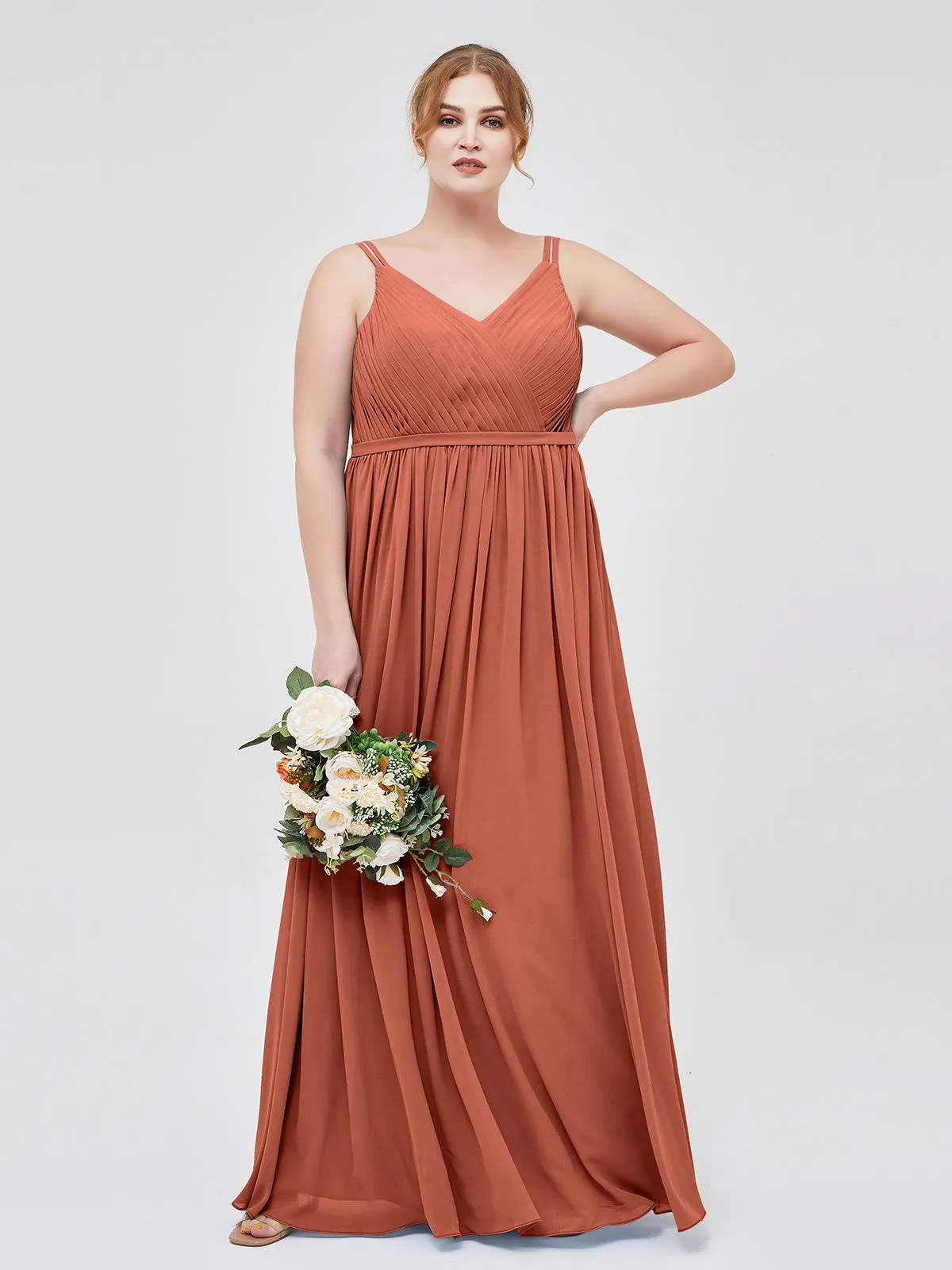 Double Strap Chiffon Bridesmaid Dresses Rust Plus Size