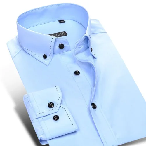 England Style Button-down Men's Long Sleeve Shirt Pocket-less