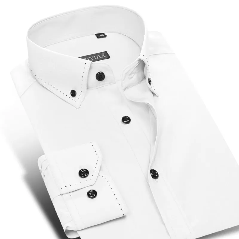 England Style Button-down Men's Long Sleeve Shirt Pocket-less