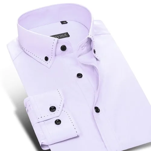 England Style Button-down Men's Long Sleeve Shirt Pocket-less
