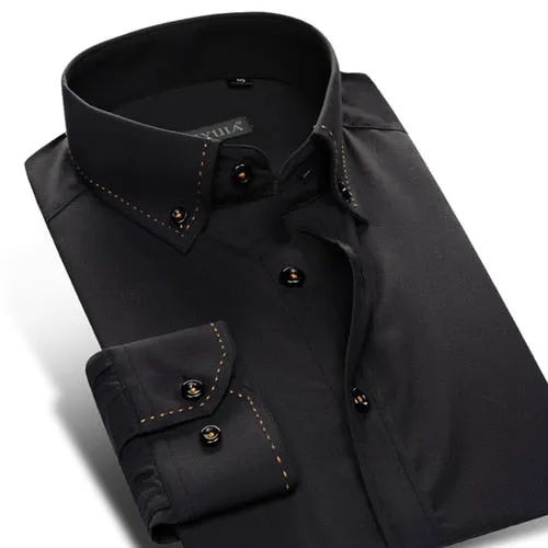 England Style Button-down Men's Long Sleeve Shirt Pocket-less