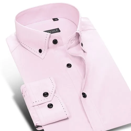 England Style Button-down Men's Long Sleeve Shirt Pocket-less