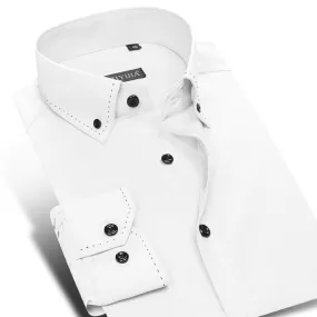 England Style Button-down Men's Long Sleeve Shirt Pocket-less