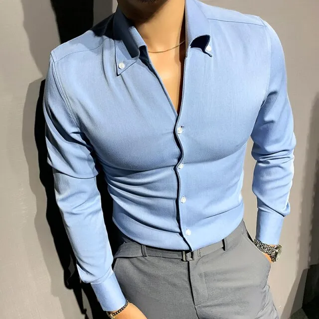 Fashion British Windsor Collar Long Sleeve Shirt