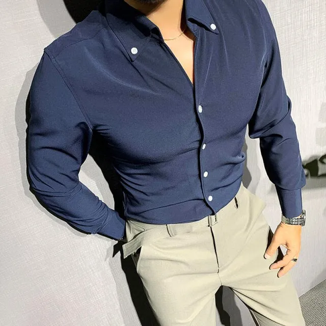 Fashion British Windsor Collar Long Sleeve Shirt