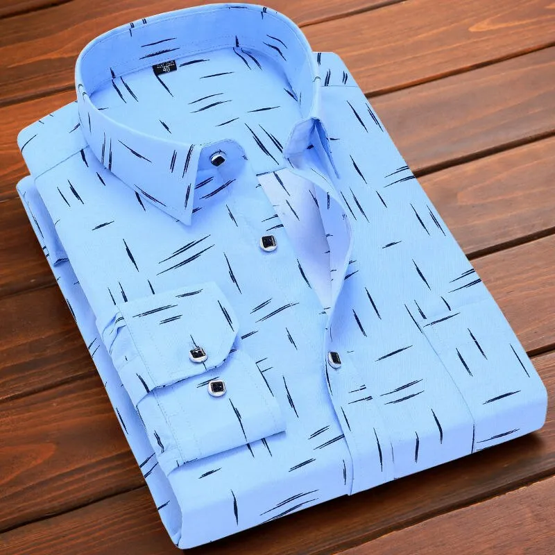 Fashion Men's Casual Long Sleeved Printed Slim Fit Shirt