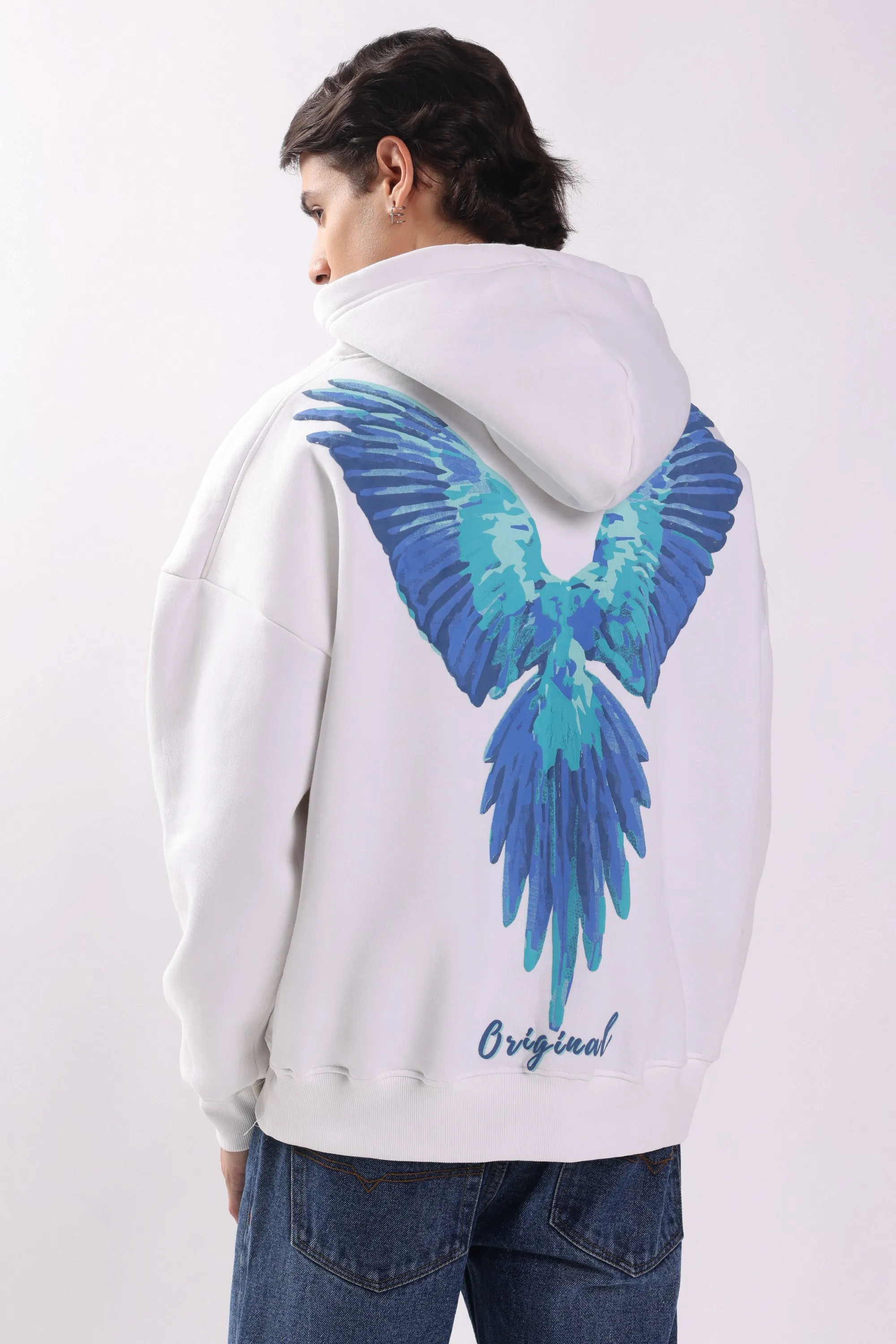 Flying Parrot Puff Print Oversized Hoodie