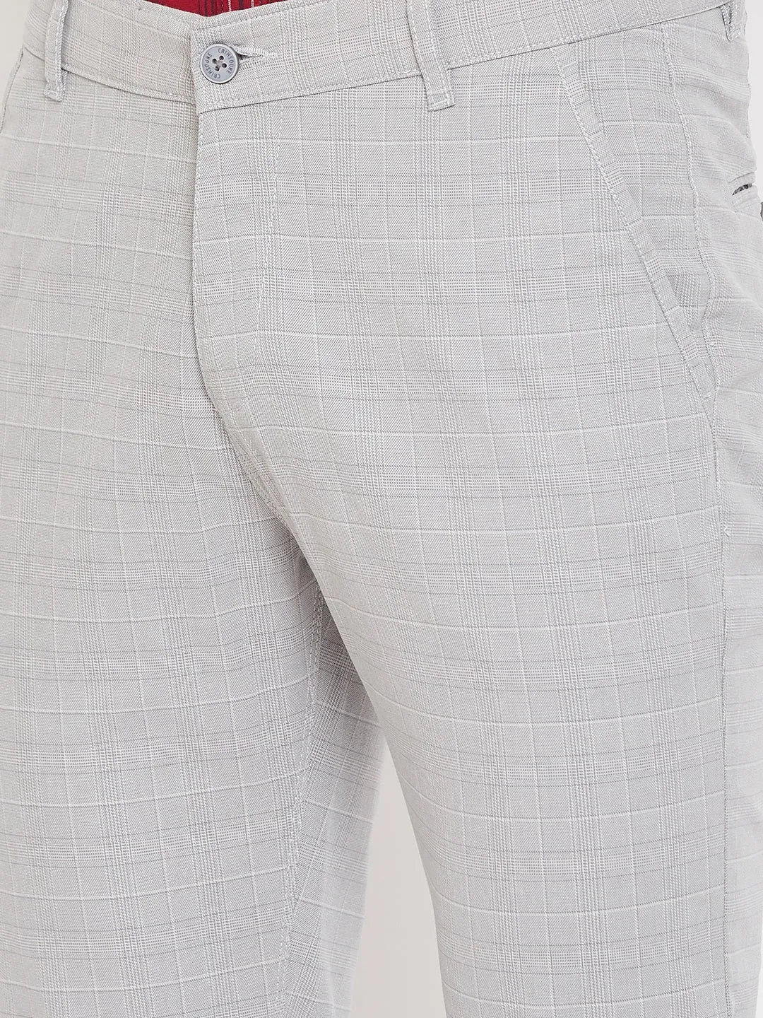 Grey Checked Slim Fit Trousers