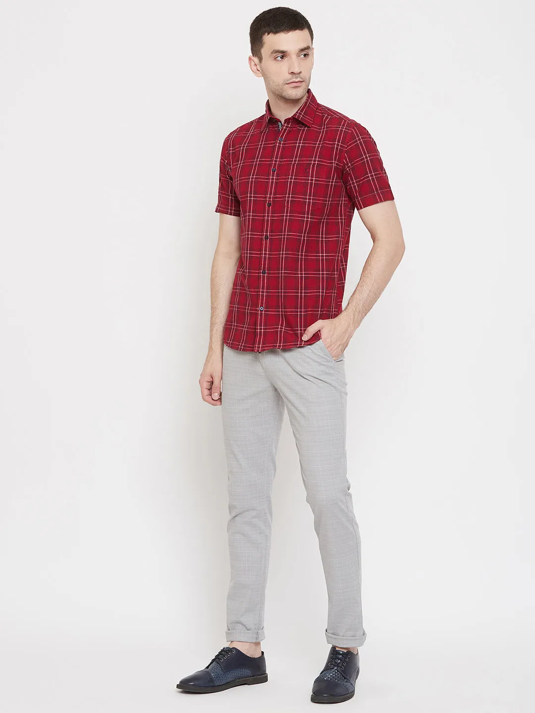 Grey Checked Slim Fit Trousers