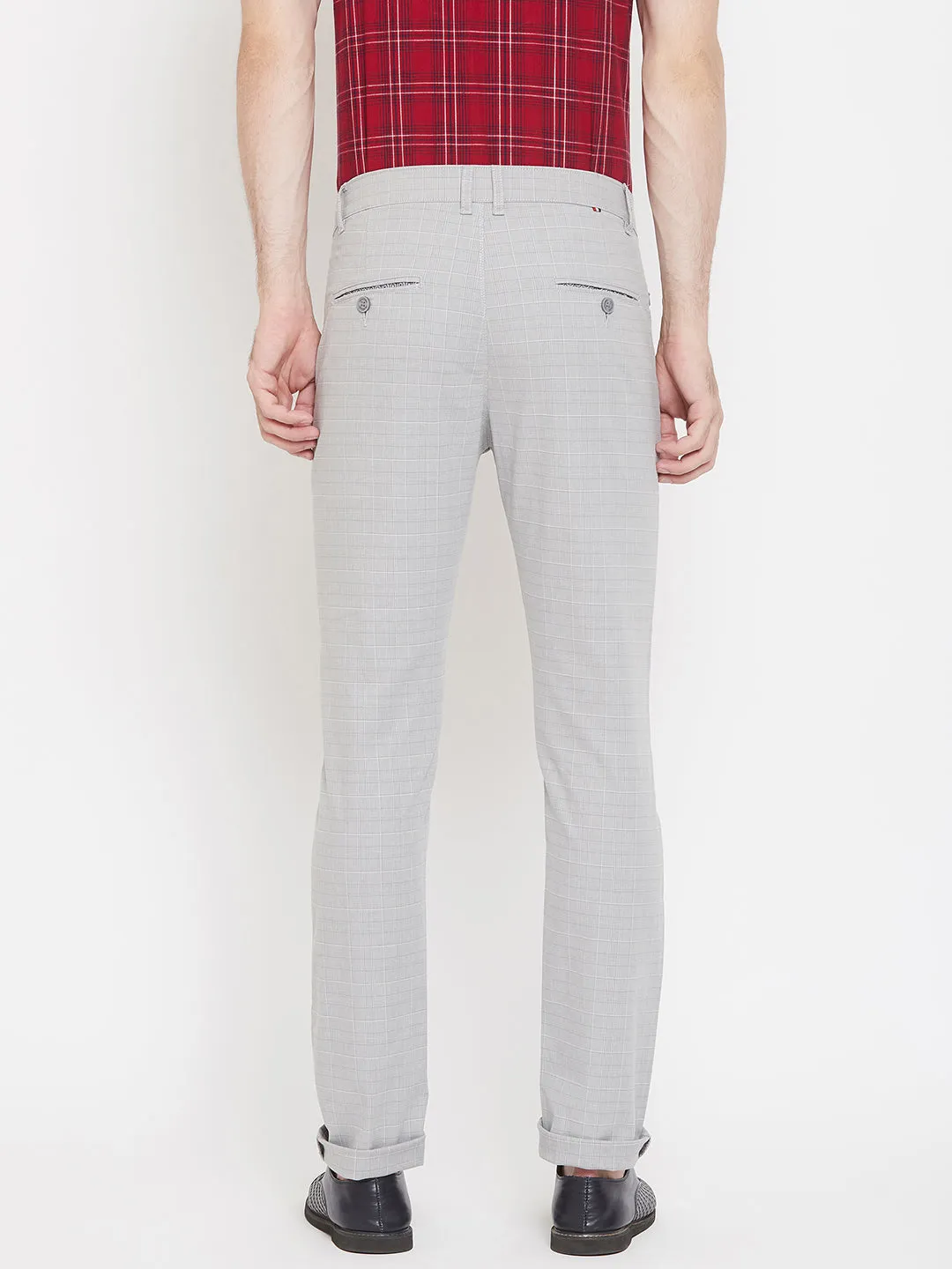 Grey Checked Slim Fit Trousers