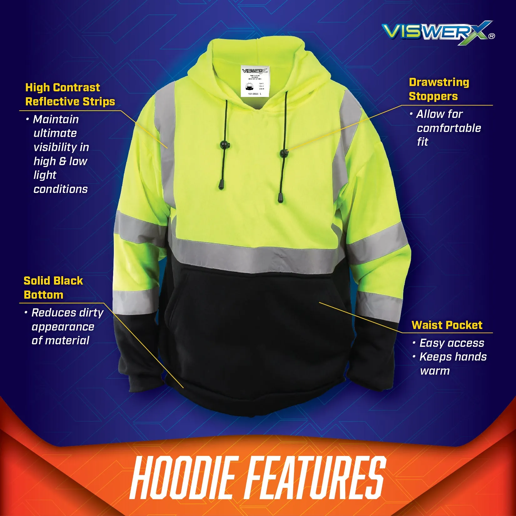 Hi-Visibility Reflective Pullover Hoodie – ANSI Class 3
