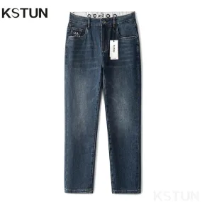 KSTUN Stretch Jeans Men Blue Slim Straight Regular Fit Casual Denim Pants Male Trousers Men's Clothing Fashion Pockets Jean Man